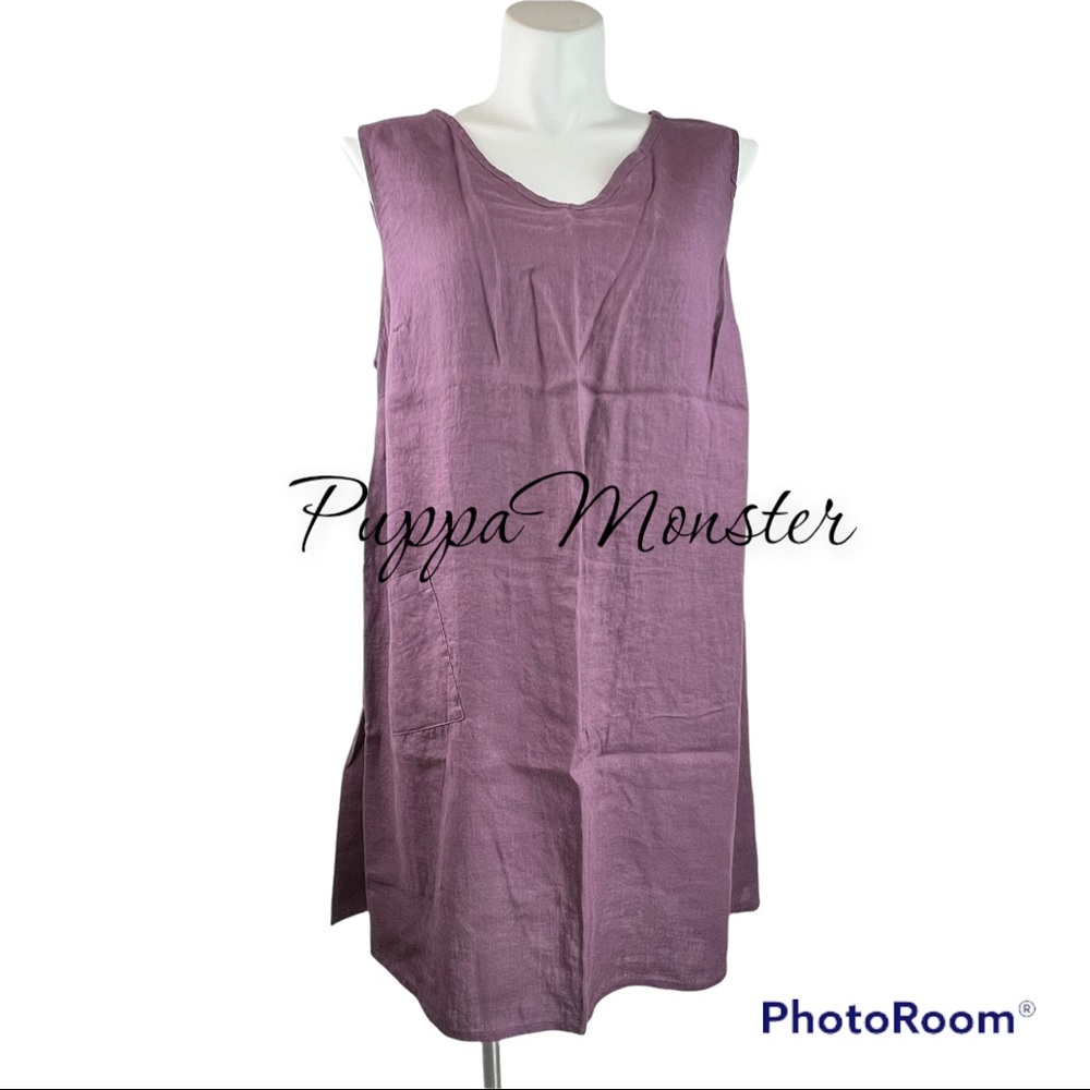New FLAX Dreamy Linen Shift Sleeveless Dress 3G 3X Elderberry